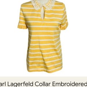 Karl lagerfeld yellow stripe peter pan top